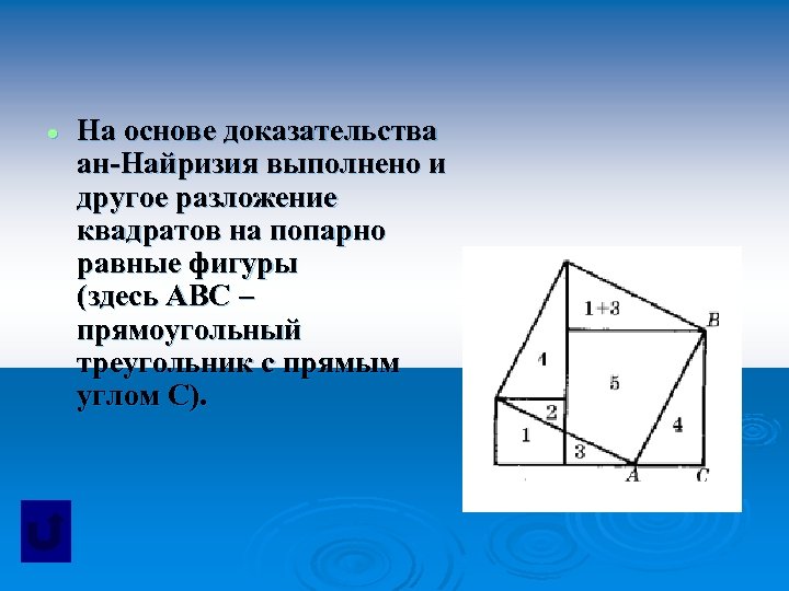  На основе доказательства ан-Найризия выполнено и другое разложение квадратов на попарно равные фигуры