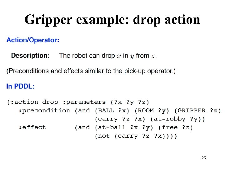 Gripper example: drop action 25 
