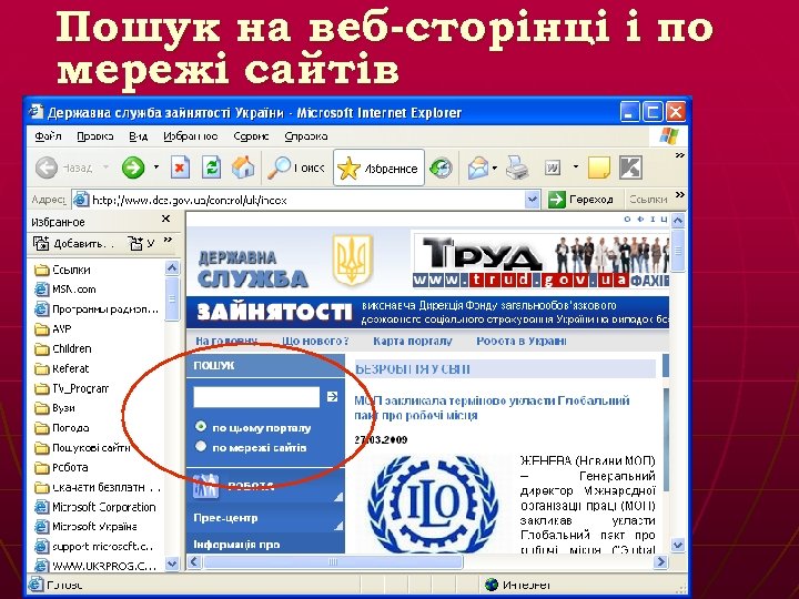 Пошук на веб-сторінці і по мережі сайтів 