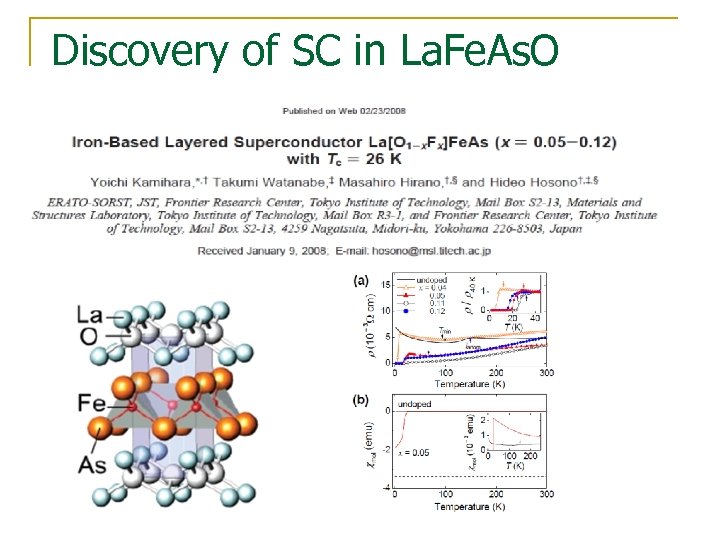 Discovery of SC in La. Fe. As. O 