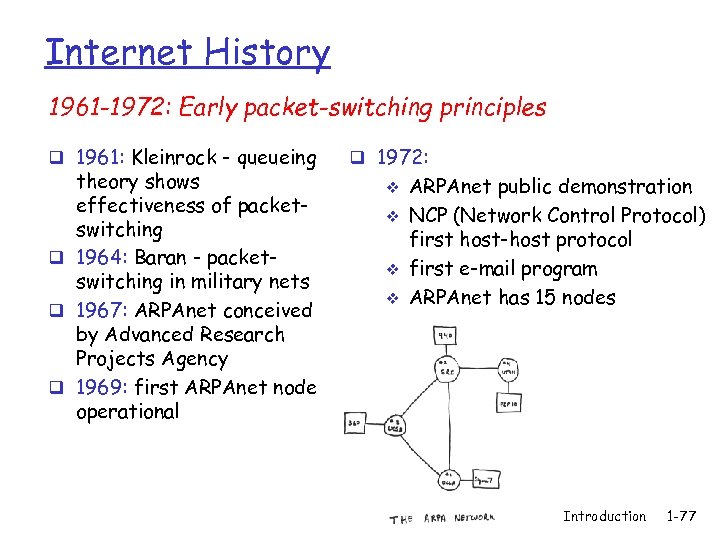 Internet History 1961 -1972: Early packet-switching principles q 1961: Kleinrock - queueing theory shows