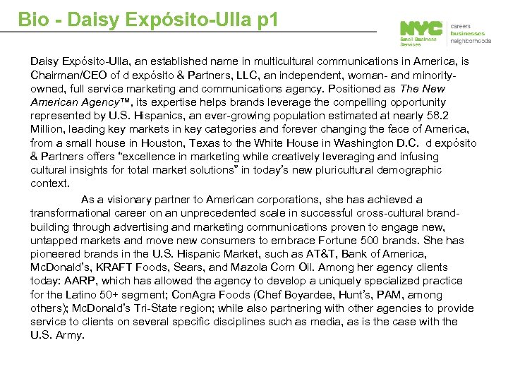 Bio - Daisy Expósito-Ulla p 1 Daisy Expósito Ulla, an established name in multicultural