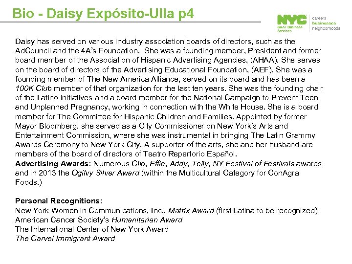 Bio - Daisy Expósito-Ulla p 4 Daisy has served on various industry association boards