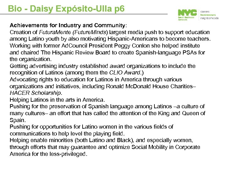 Bio - Daisy Expósito-Ulla p 6 Achievements for Industry and Community: Creation of Futura.
