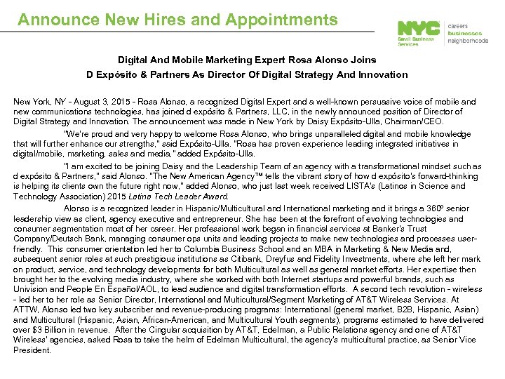 Announce New Hires and Appointments Digital And Mobile Marketing Expert Rosa Alonso Joins D