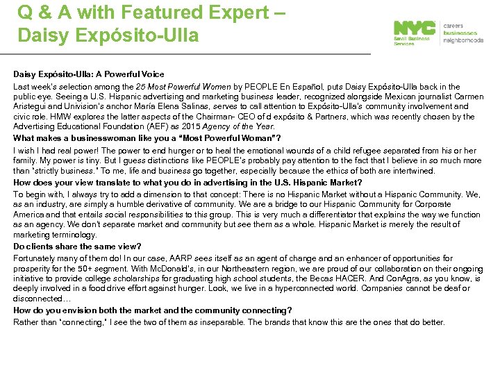 Q & A with Featured Expert – Daisy Expósito-Ulla: A Powerful Voice Last week’s