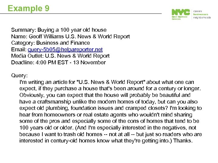 Example 9 Summary: Buying a 100 year old house Name: Geoff Williams U. S.