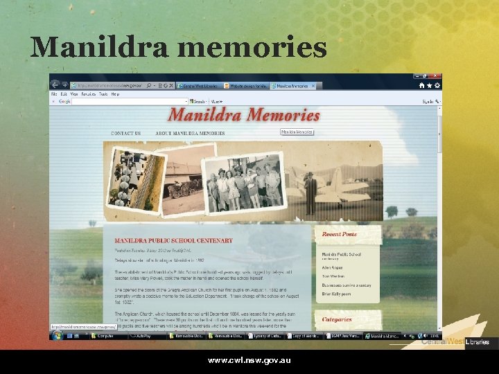 Manildra memories www. cwl. nsw. gov. au 