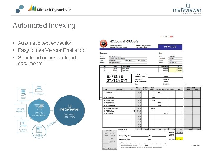 Automated Indexing • Automatic text extraction • Easy to use Vendor Profile tool •