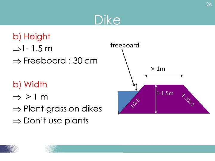 26 Dike > 1 m 3 1 -1. 5 m 2 - b) Width
