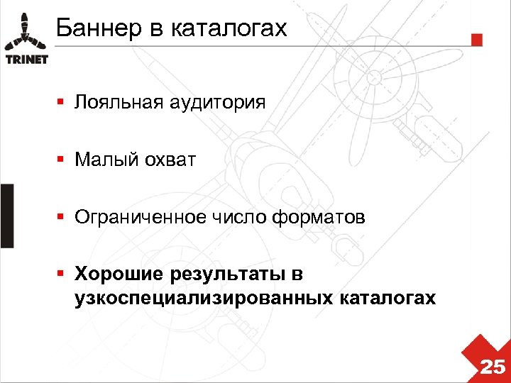 Баннер в каталогах § Лояльная аудитория § Малый охват § Ограниченное число форматов §
