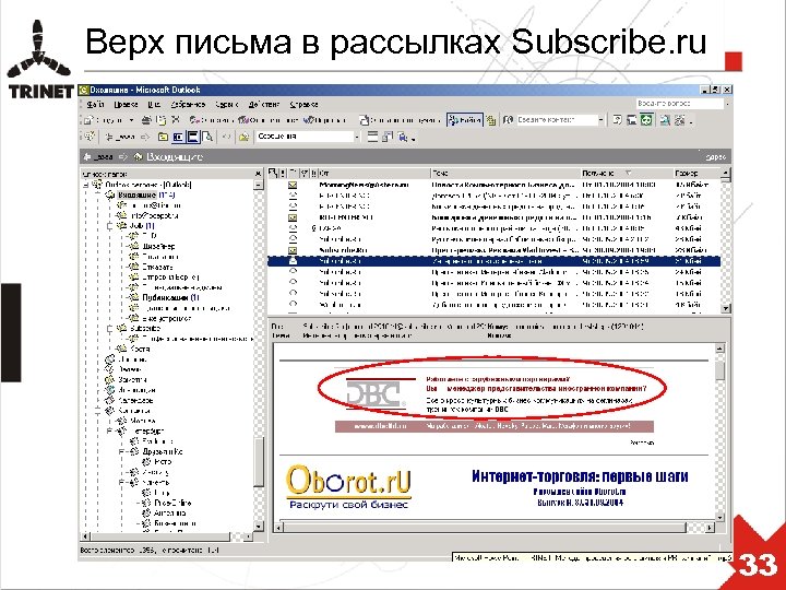 Верх письма в рассылках Subscribe. ru 33 