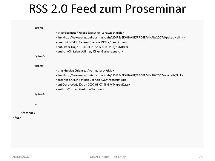RSS 2. 0 Feed zum Proseminar … <item> <title>Business Process Execution Language</title> <link>http: //www-ai.
