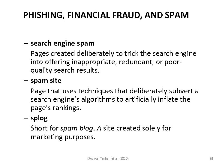 PHISHING, FINANCIAL FRAUD, AND SPAM – search engine spam Pages created deliberately to trick