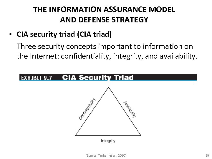 THE INFORMATION ASSURANCE MODEL AND DEFENSE STRATEGY • CIA security triad (CIA triad) Three