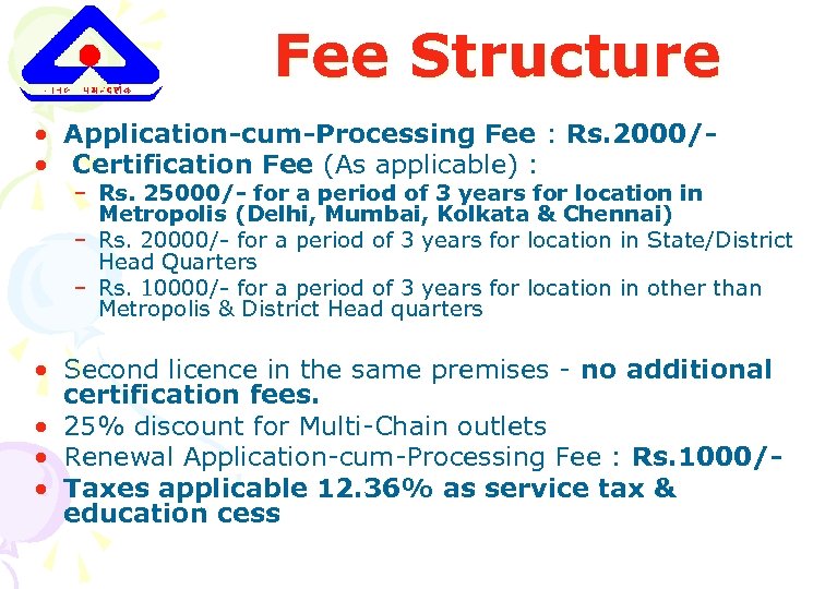 Fee Structure • Application-cum-Processing Fee : Rs. 2000/ • Certification Fee (As applicable) :