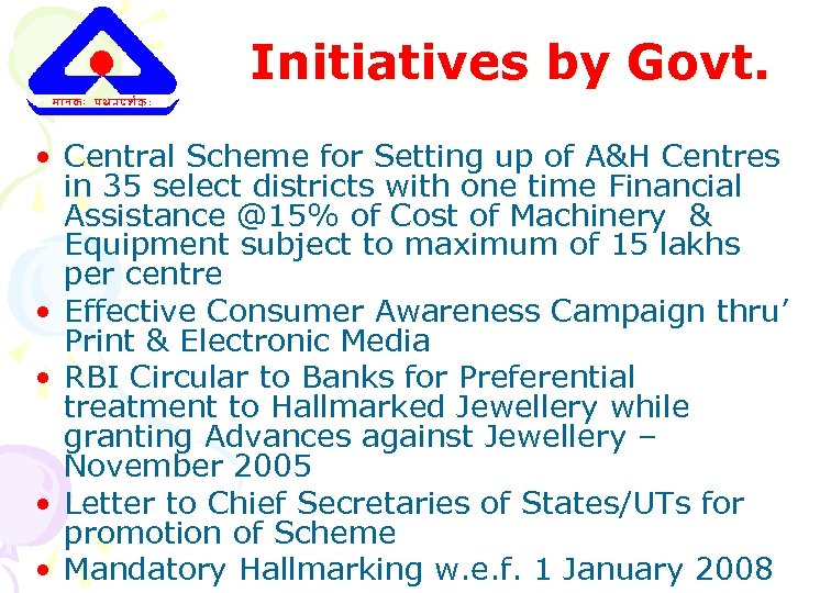 Initiatives by Govt. • Central Scheme for Setting up of A&H Centres in 35