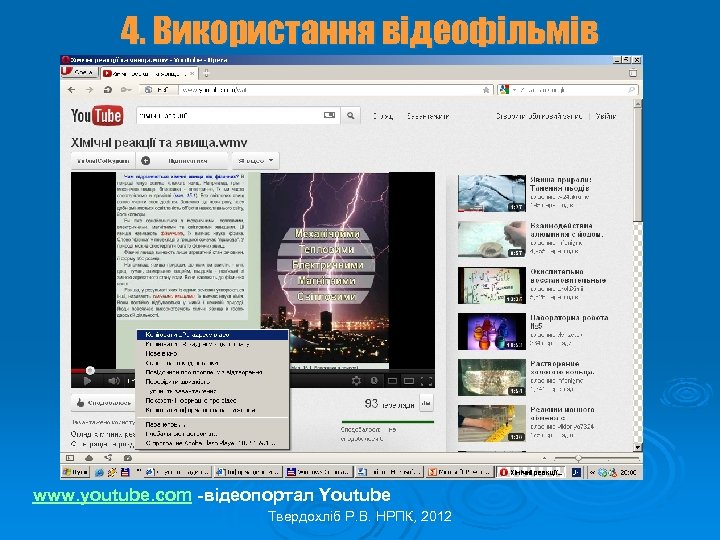 4. Використання відеофільмів www. youtube. com -відеопортал Youtube Твердохліб Р. В. НРПК, 2012 