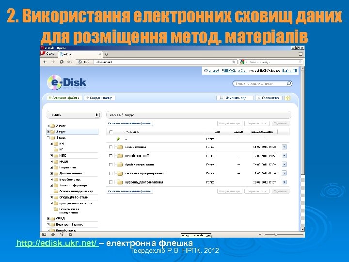 2. Використання електронних сховищ даних для розміщення метод. матеріалів http: //edisk. ukr. net/ –