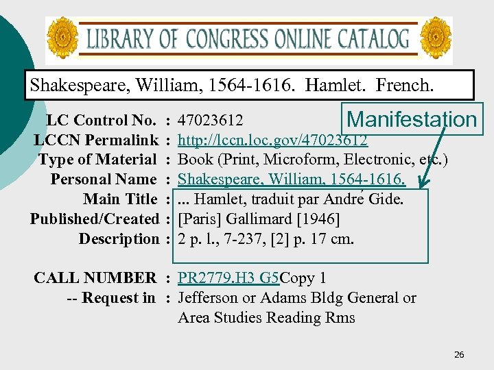 Shakespeare, William, 1564 -1616. Hamlet. French. LC Control No. LCCN Permalink Type of Material