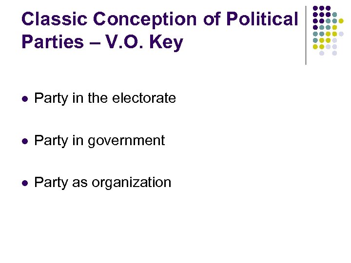 Classic Conception of Political Parties – V. O. Key l Party in the electorate