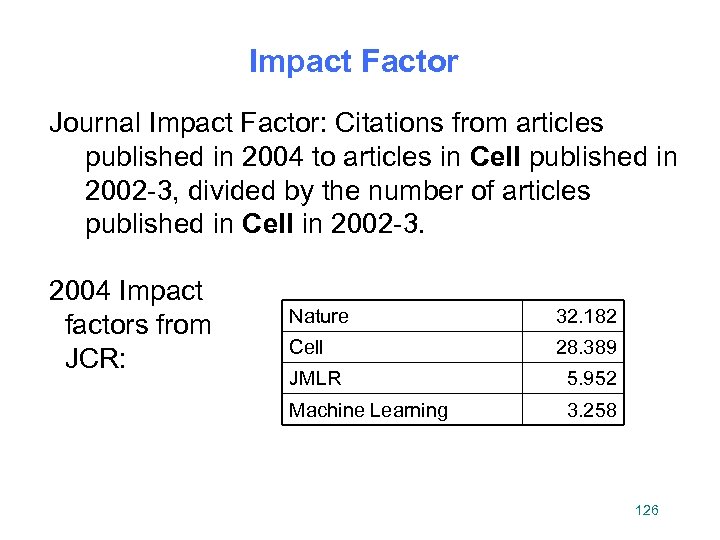 Impact Factor Journal Impact Factor: Citations from articles published in 2004 to articles in