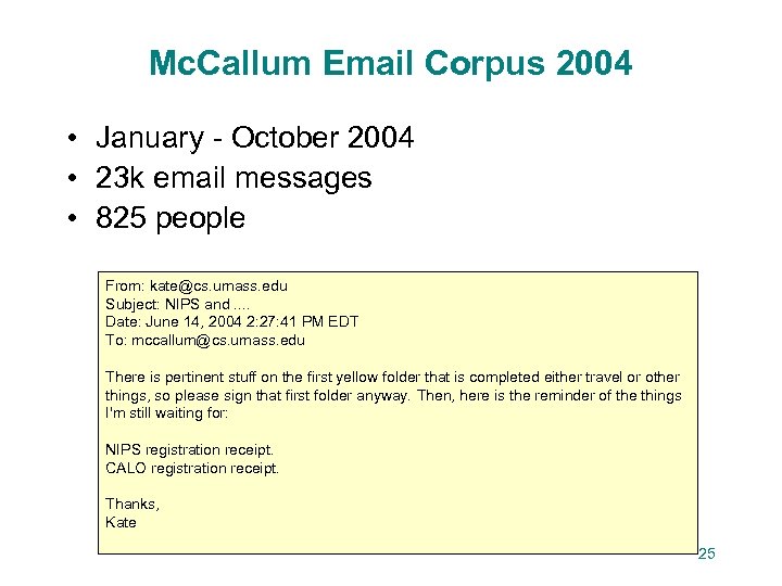Mc. Callum Email Corpus 2004 • January - October 2004 • 23 k email