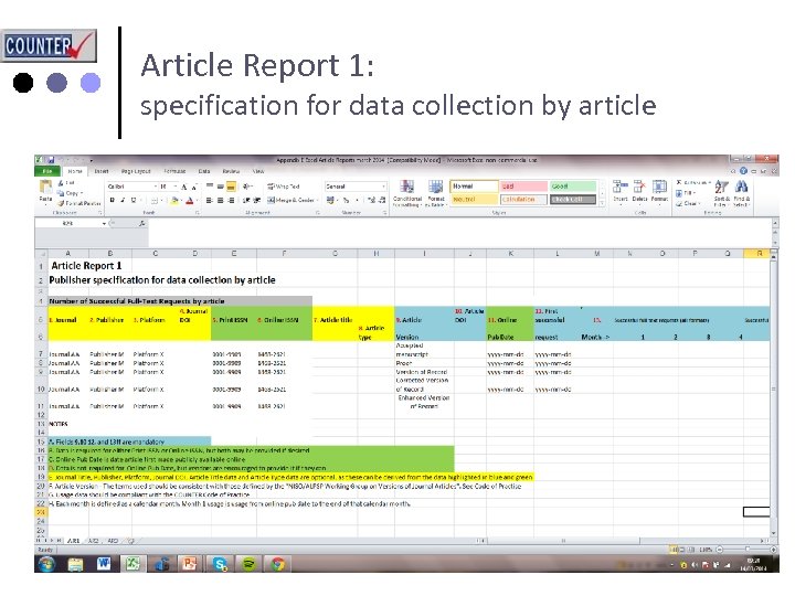 Article Report 1: specification for data collection by article 