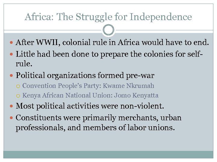 Africa: The Struggle for Independence After WWII, colonial rule in Africa would have to