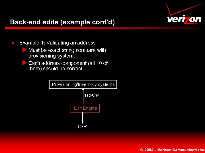 Back-end edits (example cont’d) · Example 1: Validating an address u Must be exact