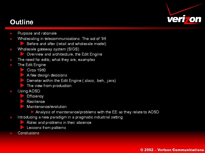 Outline · · · · Purpose and rationale Wholesaling in telecommunications. The act of