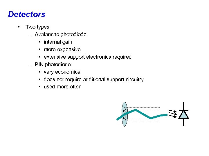 Detectors • Two types – Avalanche photodiode • internal gain • more expensive •
