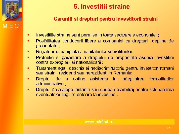 5. Investitii straine Garantii si drepturi pentru investitorii straini M. E. C. § §