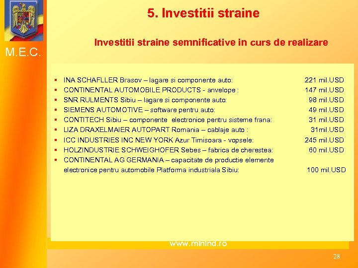 5. Investitii straine semnificative in curs de realizare M. E. C. § § §