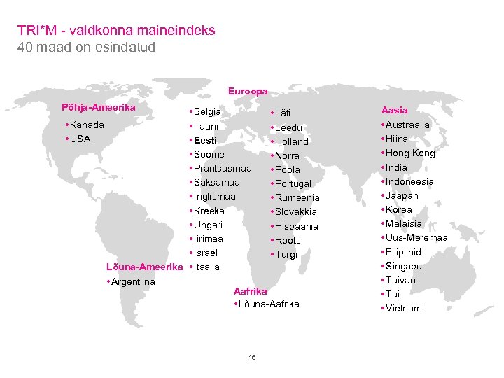 TRI*M - valdkonna maineindeks 40 maad on esindatud Euroopa Põhja-Ameerika • Belgia • Läti