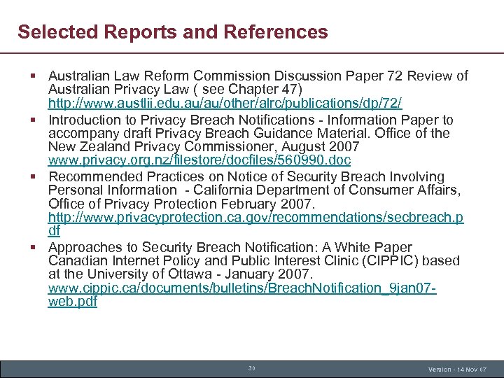 Selected Reports and References § Australian Law Reform Commission Discussion Paper 72 Review of