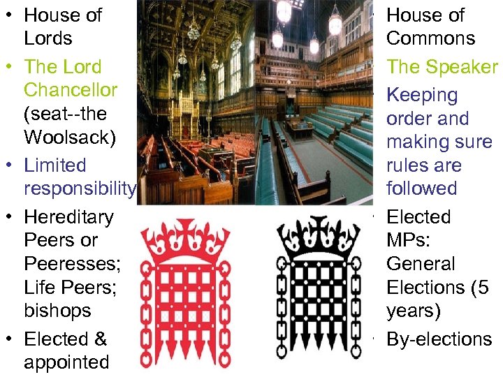  • House of Lords • The Lord Chancellor (seat--the Woolsack) • Limited responsibility