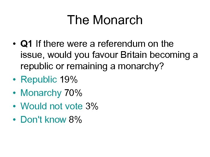 The Monarch • Q 1 If there were a referendum on the issue, would