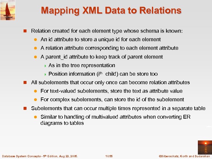 Mapping XML Data to Relations n Relation created for each element type whose schema