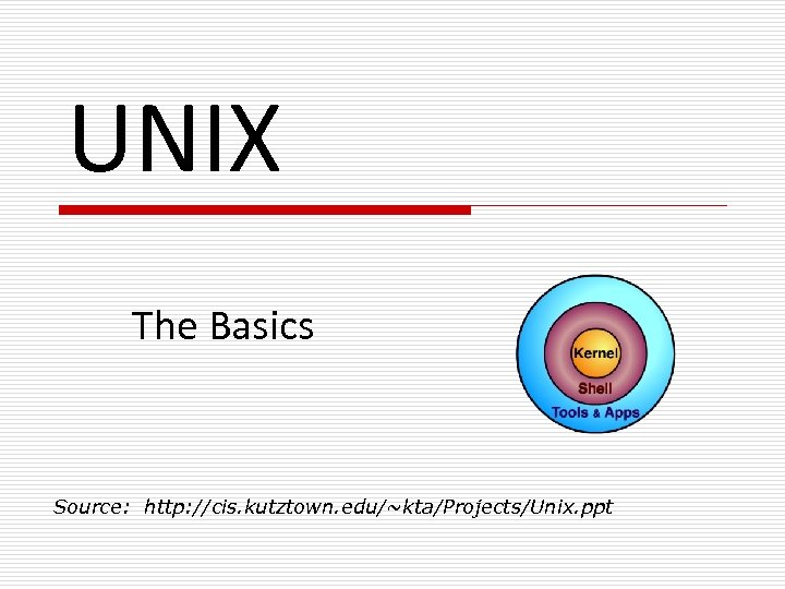 UNIX The Basics Source: http: //cis. kutztown. edu/~kta/Projects/Unix. ppt 