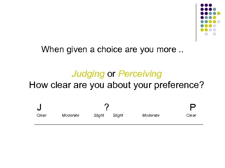 When given a choice are you more. . Judging or Perceiving How clear are