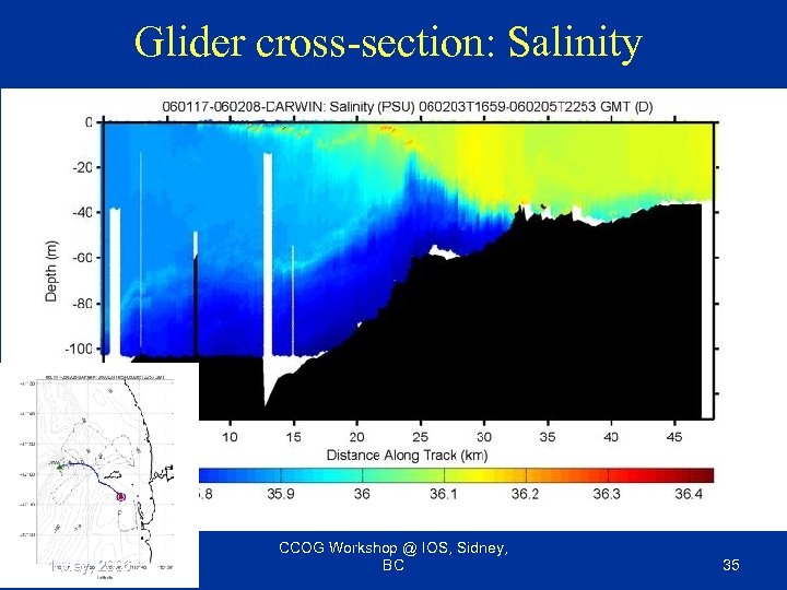 Glider cross-section: Salinity 1 May, 2006 CCOG Workshop @ IOS, Sidney, BC 35 