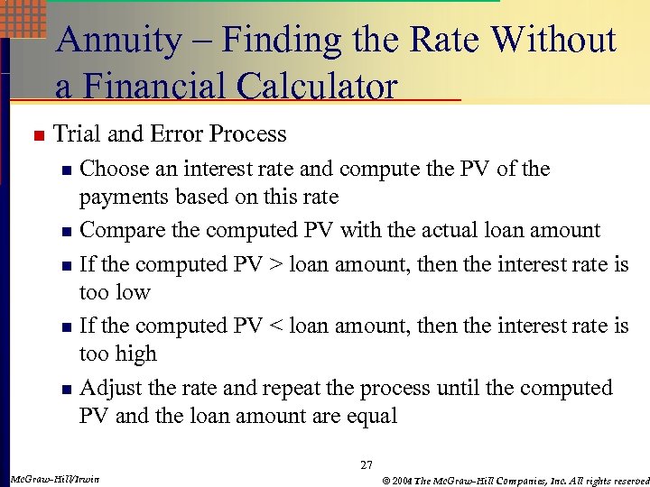 Annuity – Finding the Rate Without a Financial Calculator n Trial and Error Process