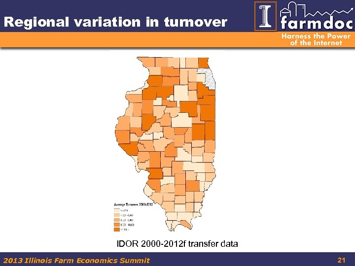 Regional variation in turnover IDOR 2000 -2012 f transfer data 2013 Illinois Farm Economics