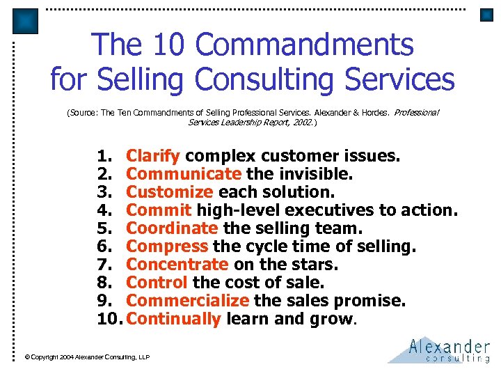 The 10 Commandments for Selling Consulting Services (Source: The Ten Commandments of Selling Professional