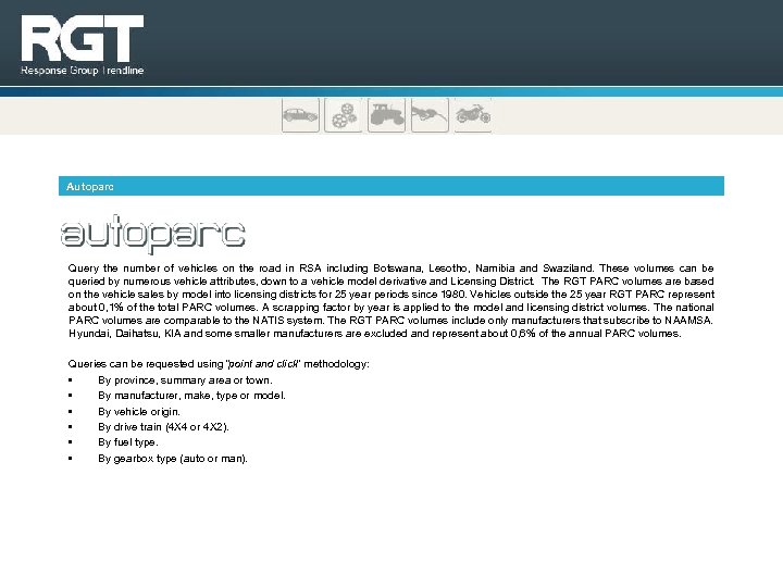 Autoparc Query the number of vehicles on the road in RSA including Botswana, Lesotho,