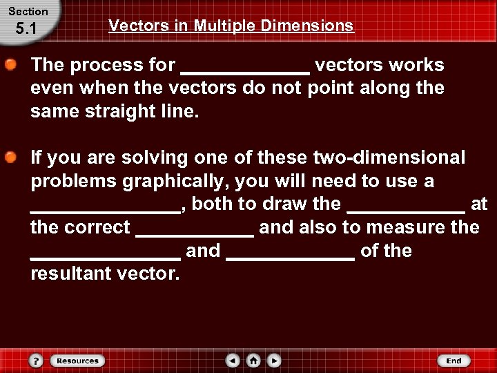 Section 5. 1 Vectors in Multiple Dimensions The process for ______ vectors works even