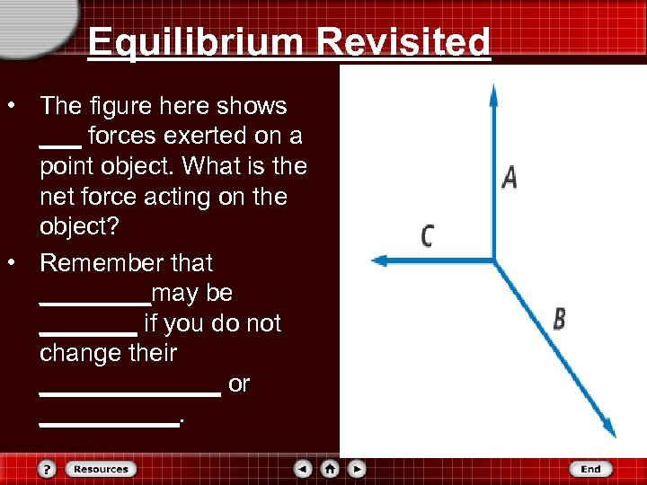 Equilibrium Revisited • The figure here shows ___ forces exerted on a point object.