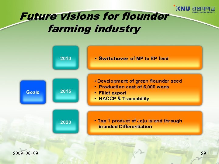 Future visions for flounder farming industry 2010 2009 -06 -09 2015 • Development of