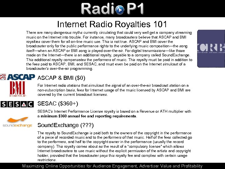 Internet Radio Royalties 101 There are many dangerous myths currently circulating that could very